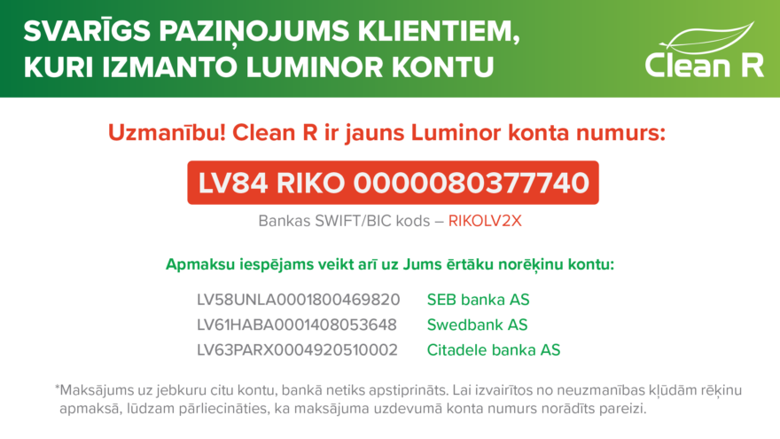 CleanR luminor bankas konta numurs