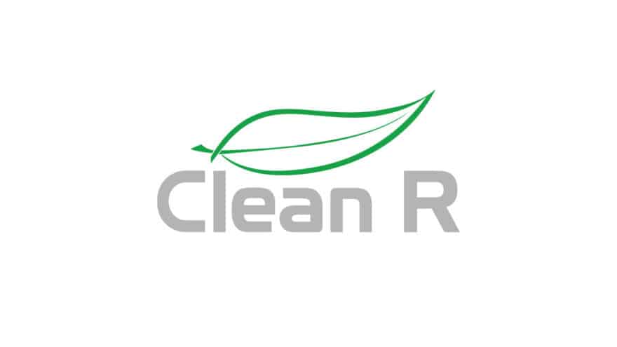 CleanR logo ar zaļu lapu
