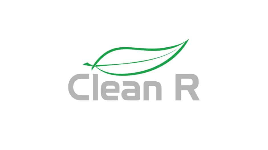 CleanR logo ar zaļu lapu