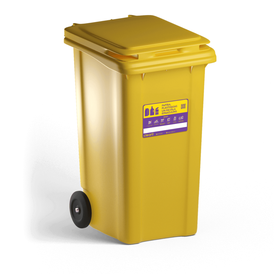 Dzeltens konteiners plastmasai un papīram