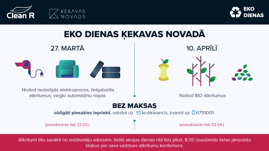 Eko dienas ķekavas novadā 27. martā un 10. aprīlī