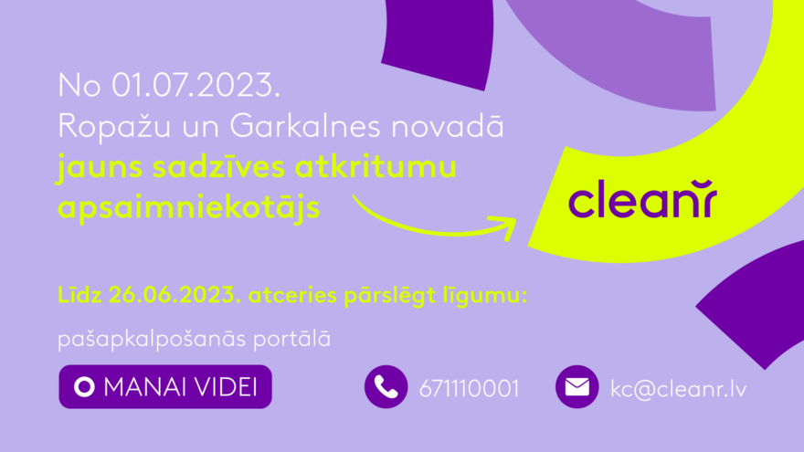 Ropažu un Garkalnes novadā jauns sadzīves atkritumu apsaimniekotājs