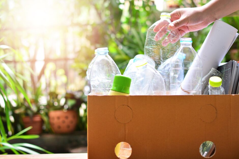 Plastmasas pudeles kartona kastē