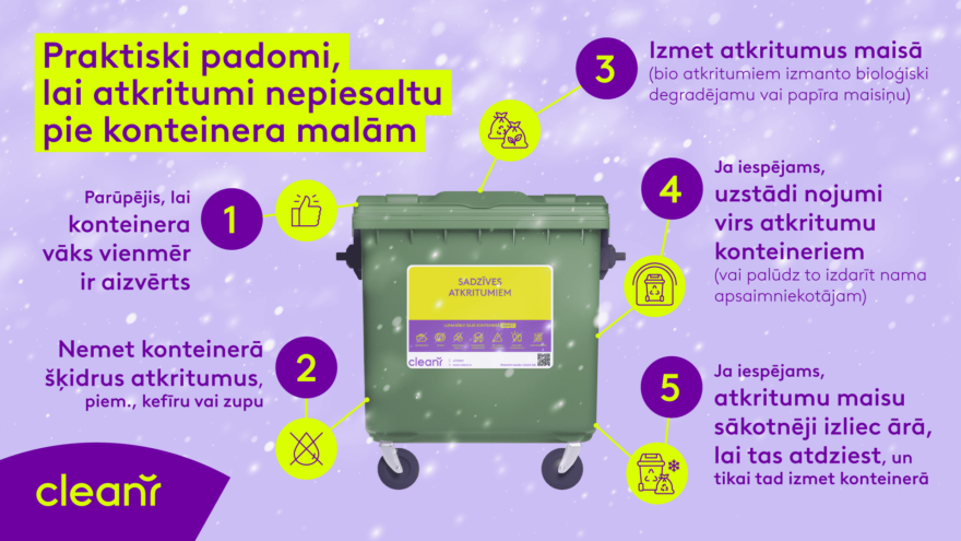 Praktiski padomi, lai atkritumi nepiesaltu pie konteinera malām