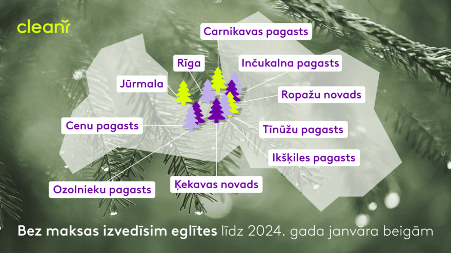 Karte ar Ziemassvētku eglīšu izvešanas lokācijām