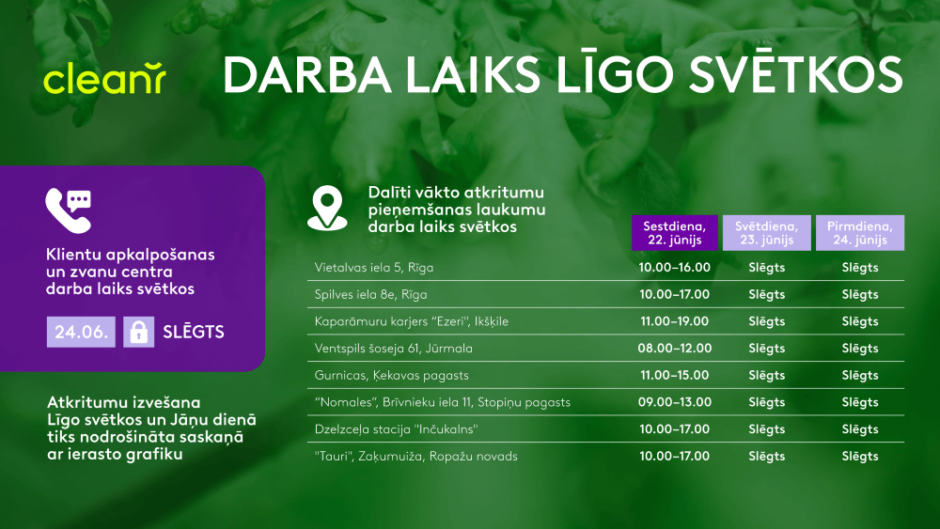 CleanR darba laiks Jāņos 2024