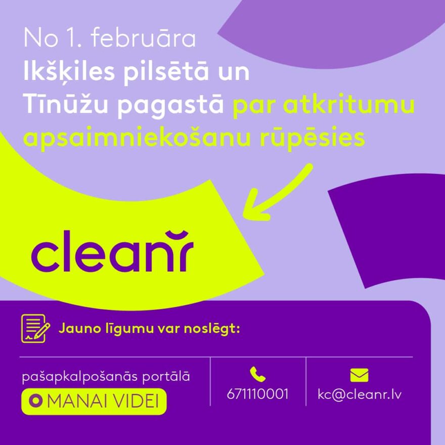 No 1. februāra Ikšķilē par atkritumu apsaimniekošanu turpinās rūpēties CleanR
