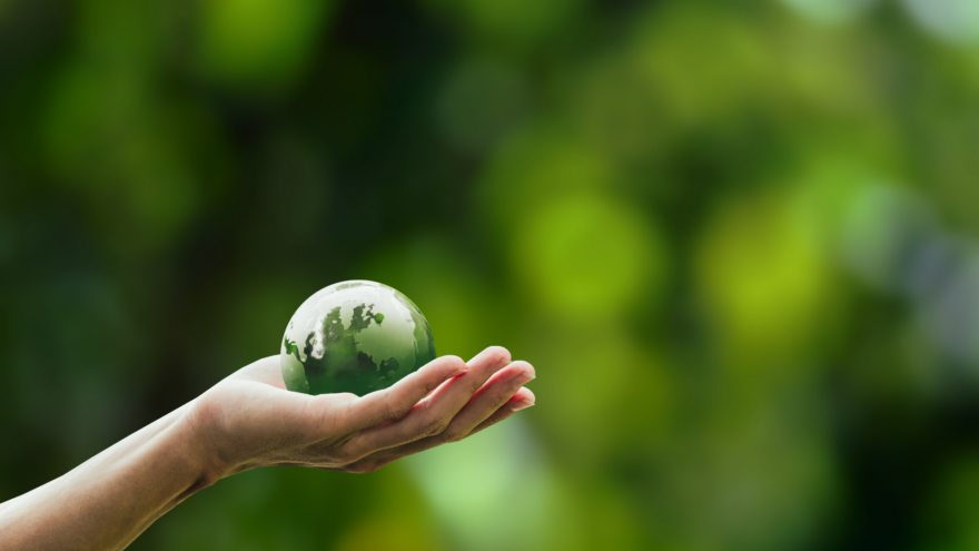 zaļa bumba plaukstā