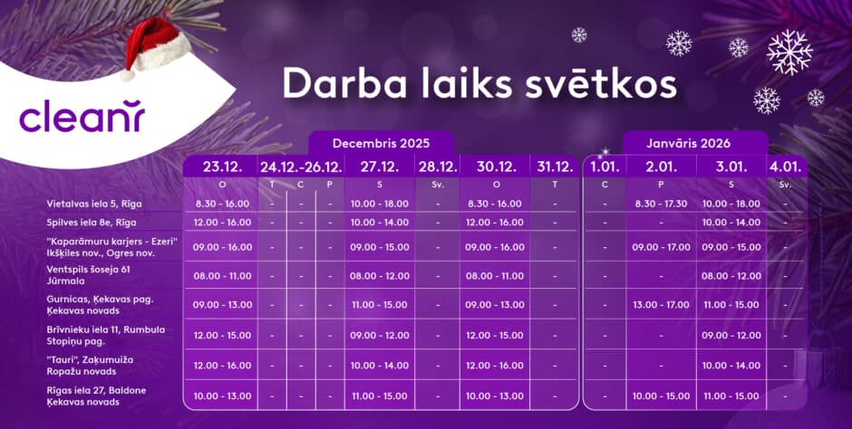 CleanR darba laiks Ziemassvētkos